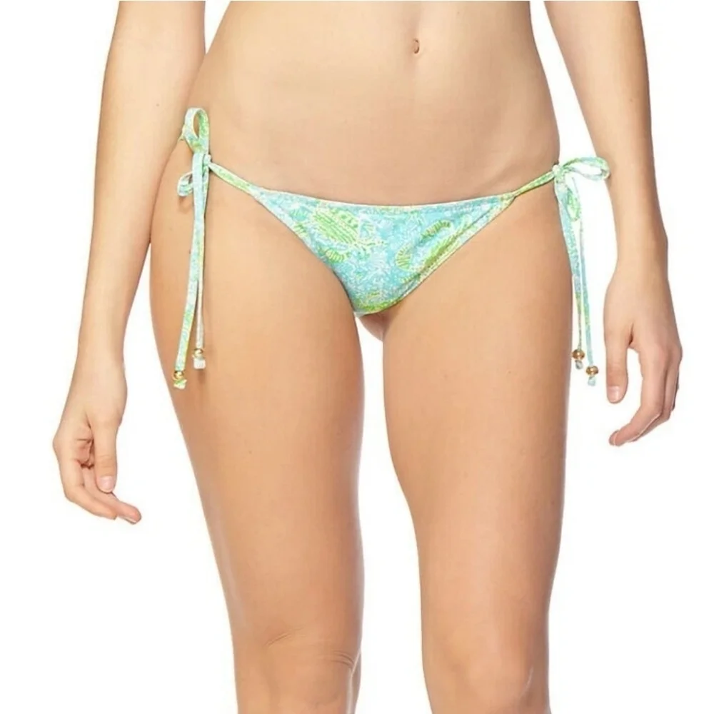 Lily Pulitzer Bikini Bottoms Size Large Sandi String Bottom Blue Green Print - Picture 2 of 13